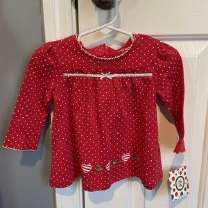 NWT Little Me 12M Infant Girl's My First Christmas Red White Long Sleeve Top